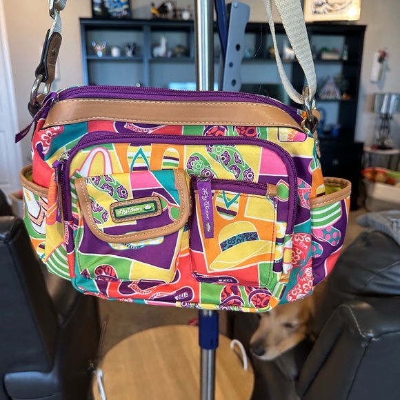 Lily Bloom cross-body purse with flip-flops and sun hats.Size 10 by 8 inches - Picture 3 of 8